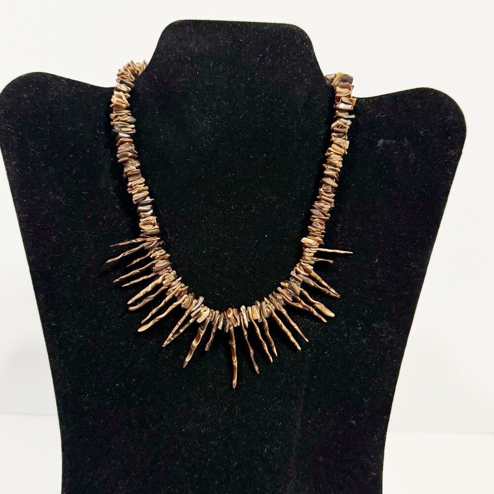 Vintage Tiger Eye Stone Spike Necklace Brown Chip Bead Tribal Boho Statement - Picture 16 of 16